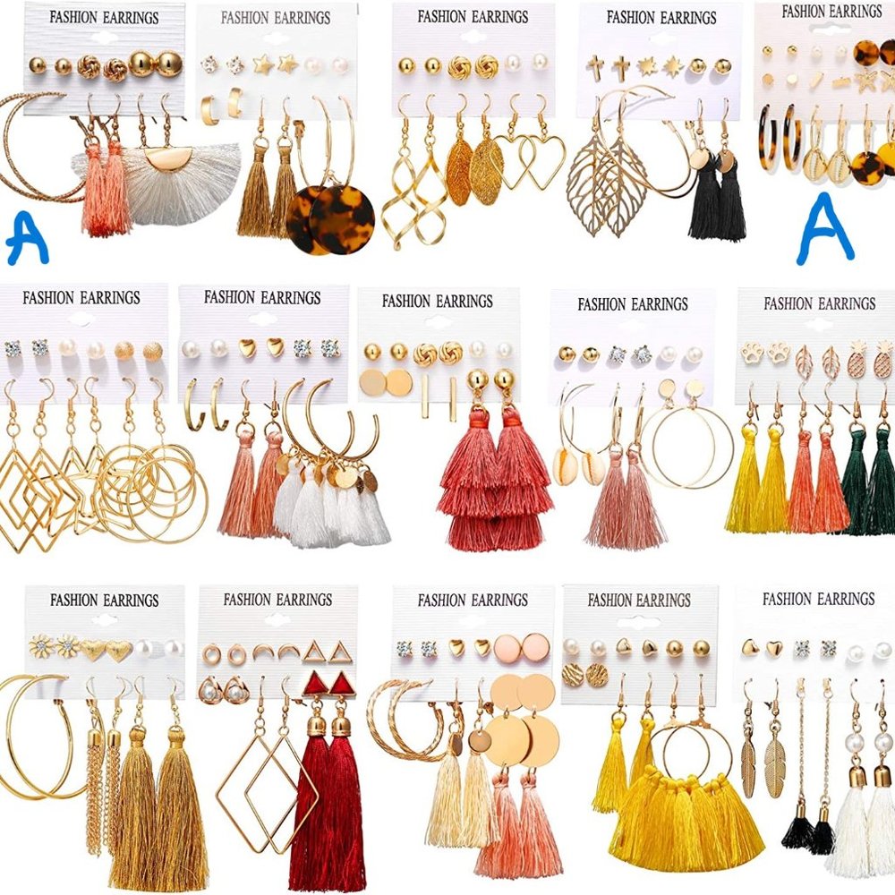 New  Colorful Boho Earrings Set with Tassel Earrings,Acrylic Leaf Earrin